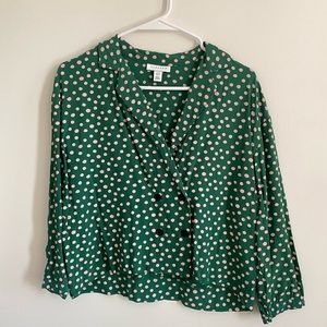 Topshop polka dot spotted green blouse